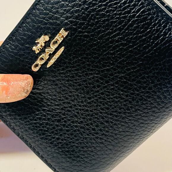 Women's Coach Snap Wallet Pebble Grain Leather Black - Picture 1 of 6